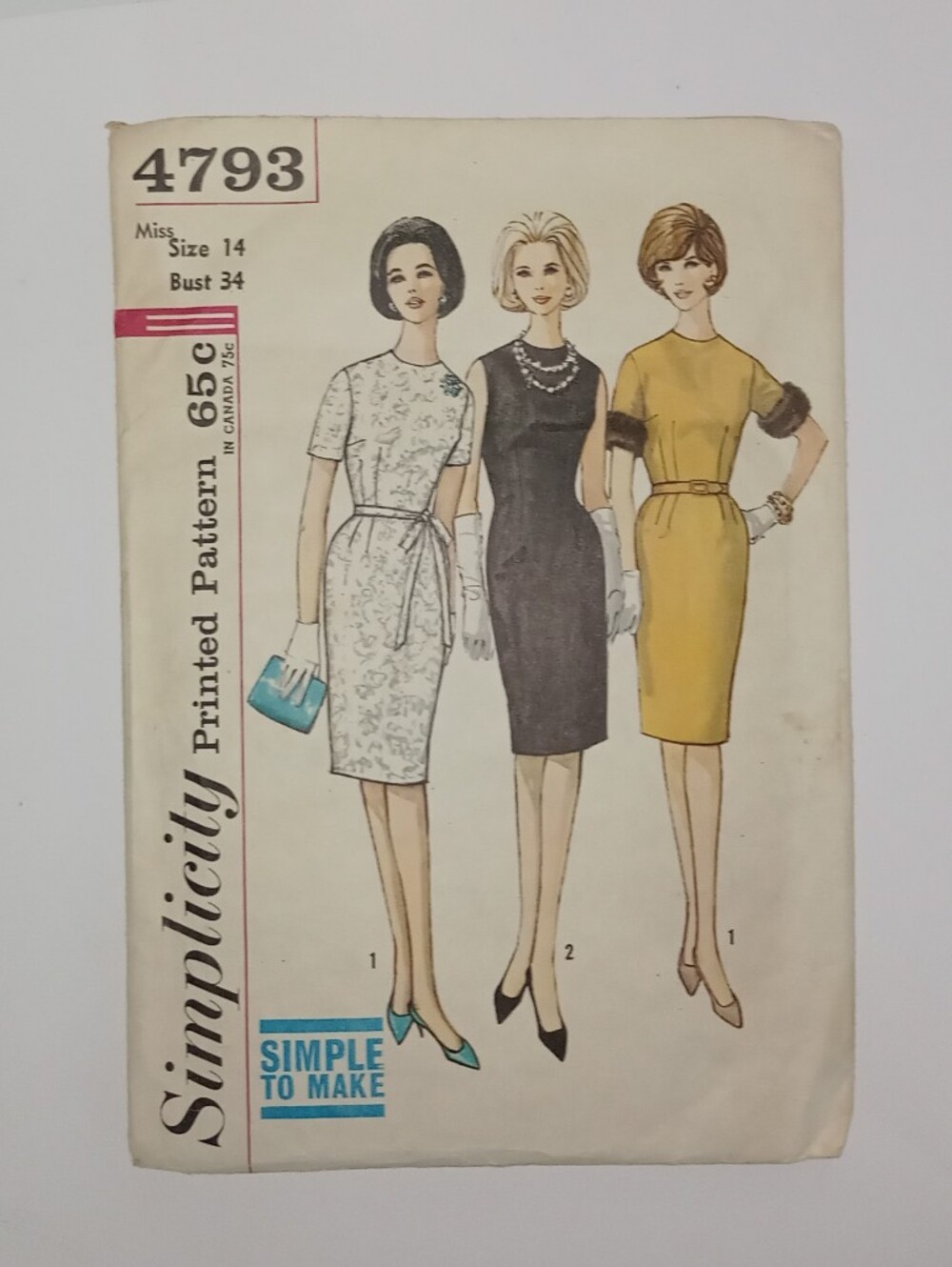 Simplicity #4793 Sewing Pattern Miss Size 14 Bust 34 Zipped Dress